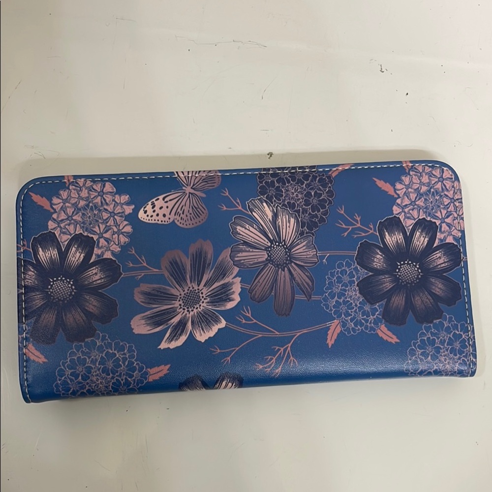 Blue and Pink Floral Wallet with Elegant Design